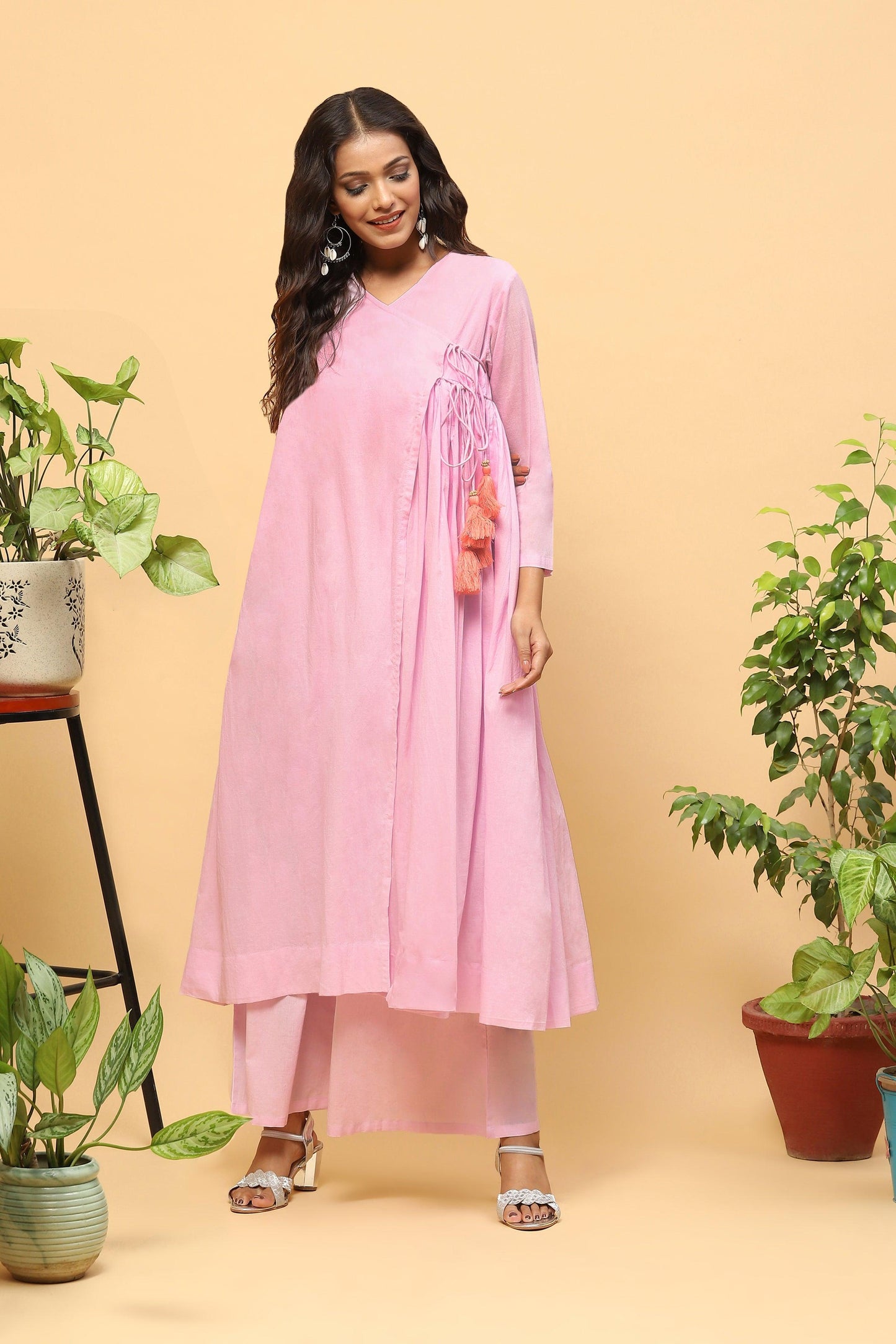 Sanchi Lavender Cotton Angrakha Kurta Palazzo Set