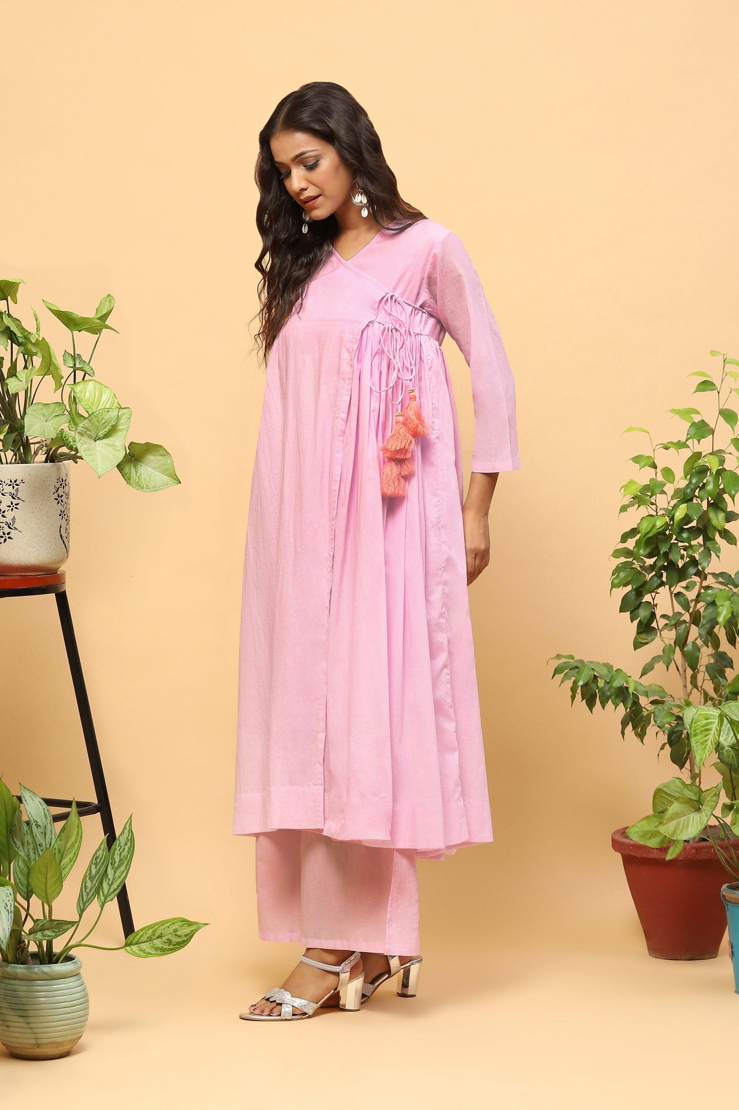 Sanchi Lavender Cotton Angrakha Kurta Palazzo Set