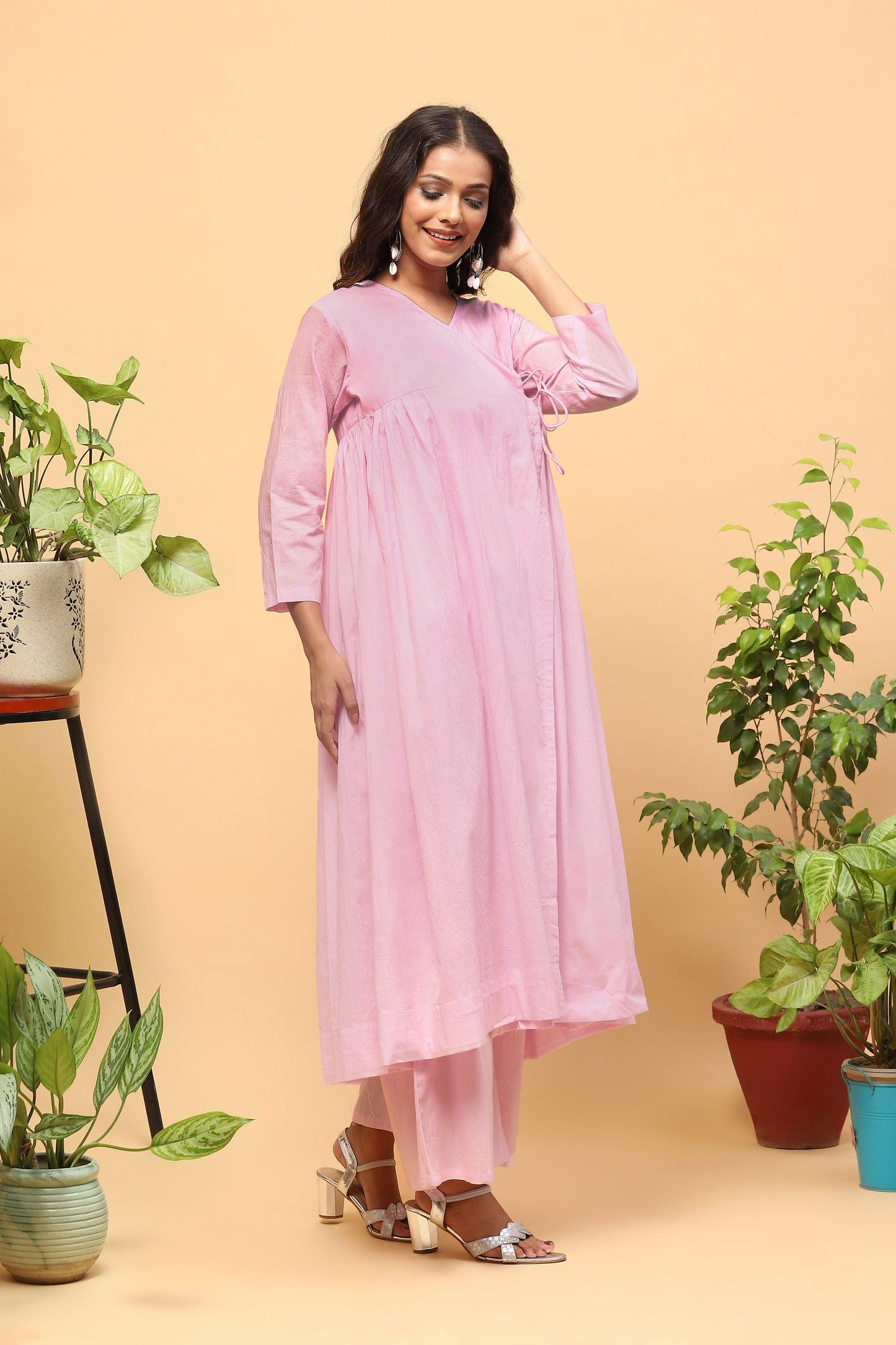 Sanchi Lavender Cotton Angrakha Kurta Palazzo Set