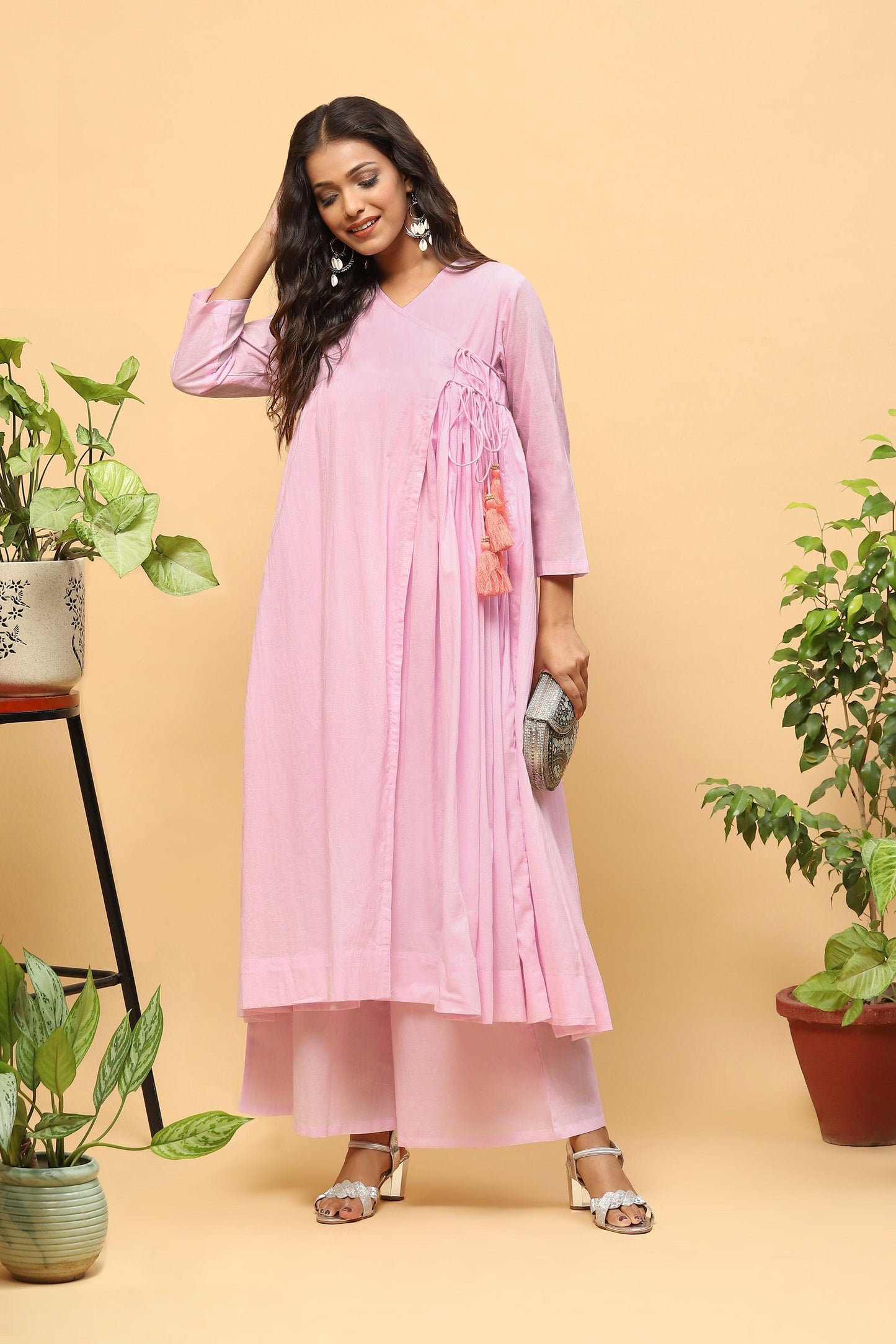 Sanchi Lavender Cotton Angrakha Kurta Palazzo Set