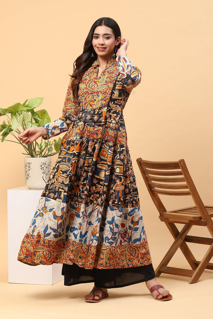 Sanchi Multicolor Three Print Kalamkari Kurta Palazzo Set