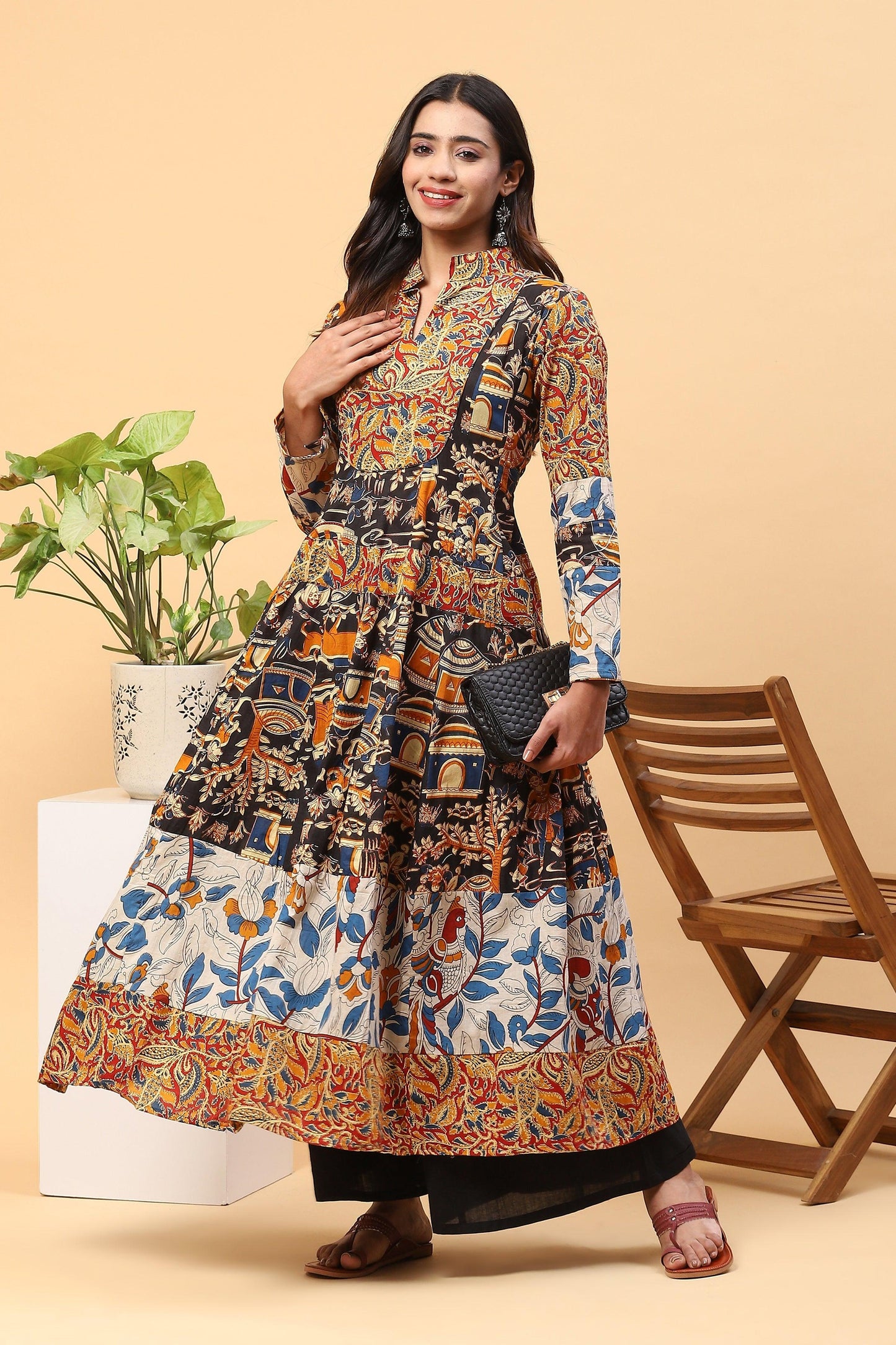 Sanchi Multicolor Three Print Kalamkari Kurta Palazzo Set