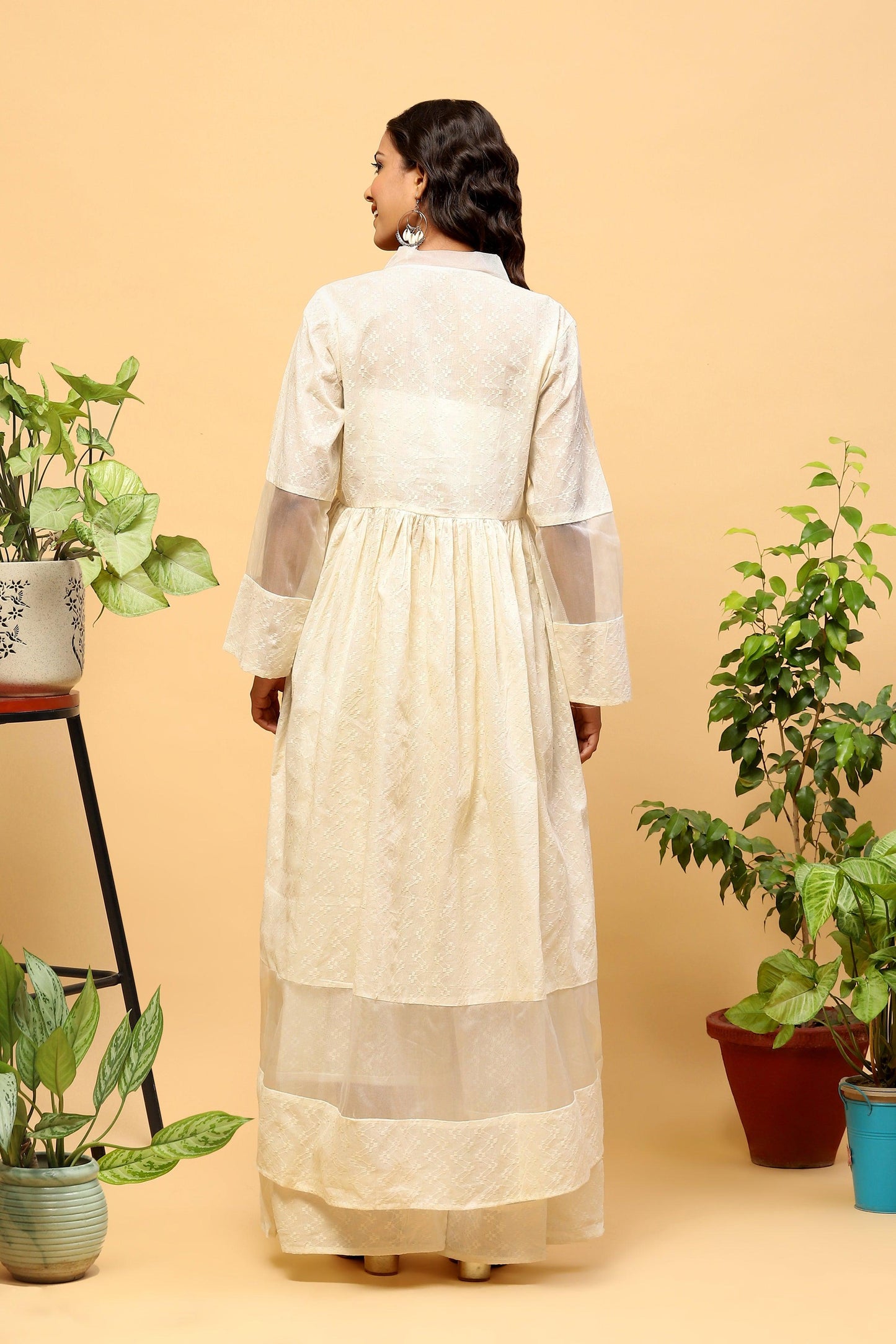 Sanchi Off-white Kurta Palazzo Set with Organza Details