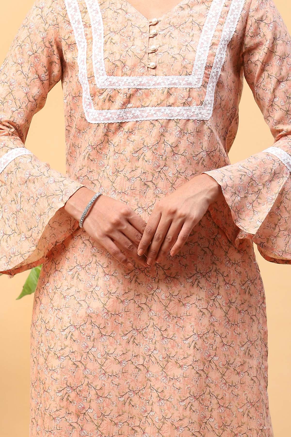 Pihu Coral Peach Digital Print Kurta Set