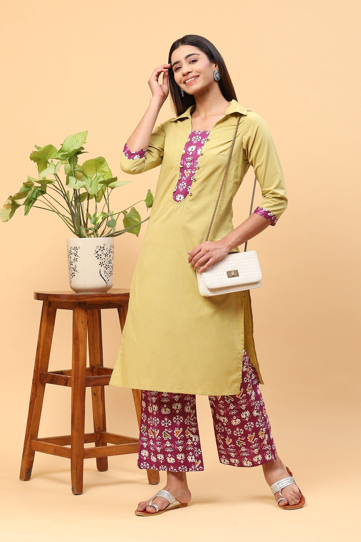 Pihu Tea Green Floral Kurta Set