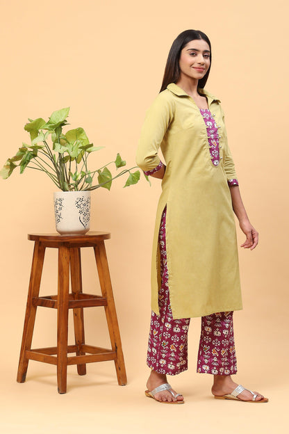 Pihu Tea Green Floral Kurta Set