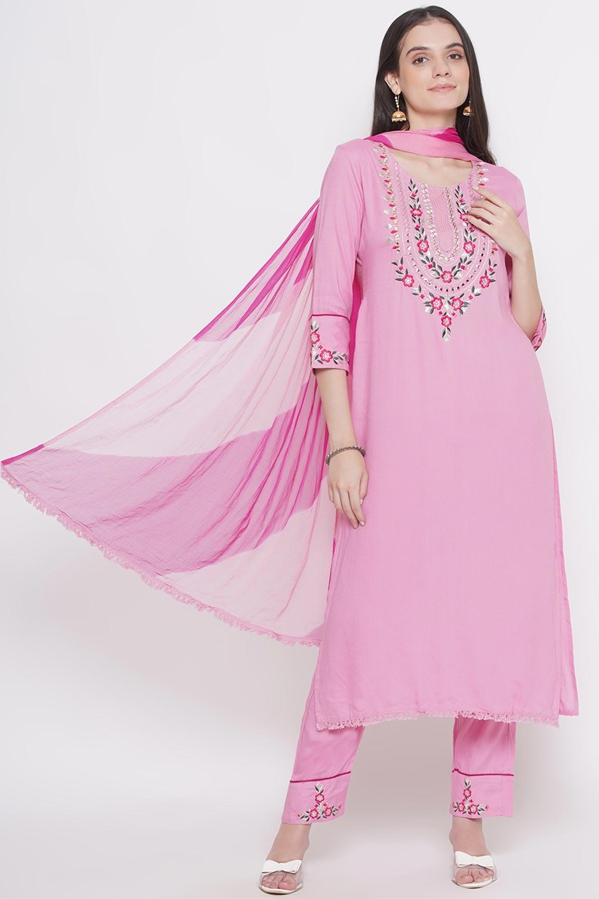 Riwaaz Pleasant Pink Kurta Set with Dupatta