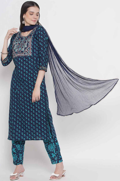 Riwaaz Navy Blue Kurta Set with Dupatta