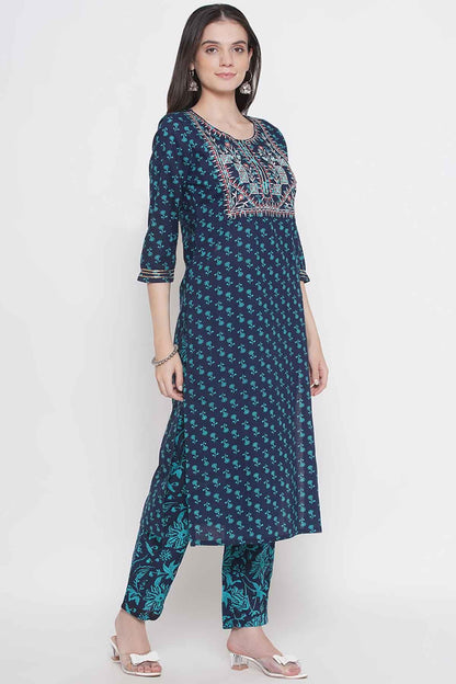 Riwaaz Navy Blue Kurta Set with Dupatta