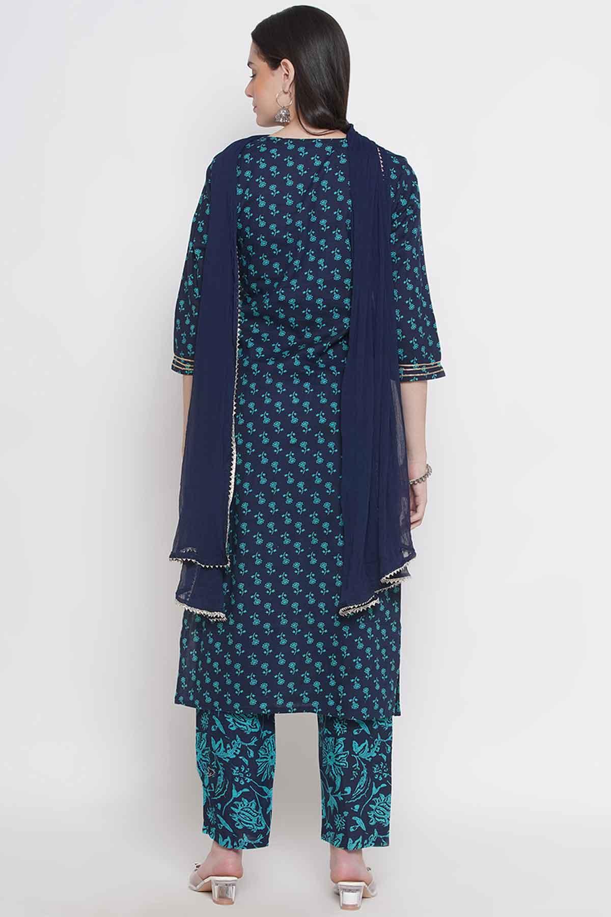 Riwaaz Navy Blue Kurta Set with Dupatta