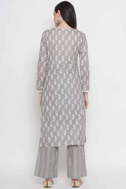 Riwaaz Light Grey Paisley Kurta Set