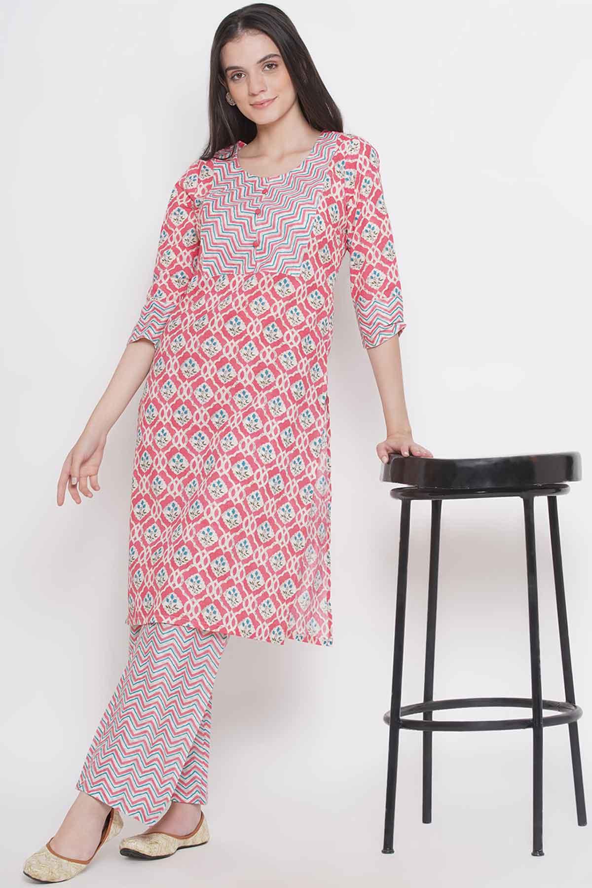 Riwaaz Soft Pink Multi-print Kurta Set