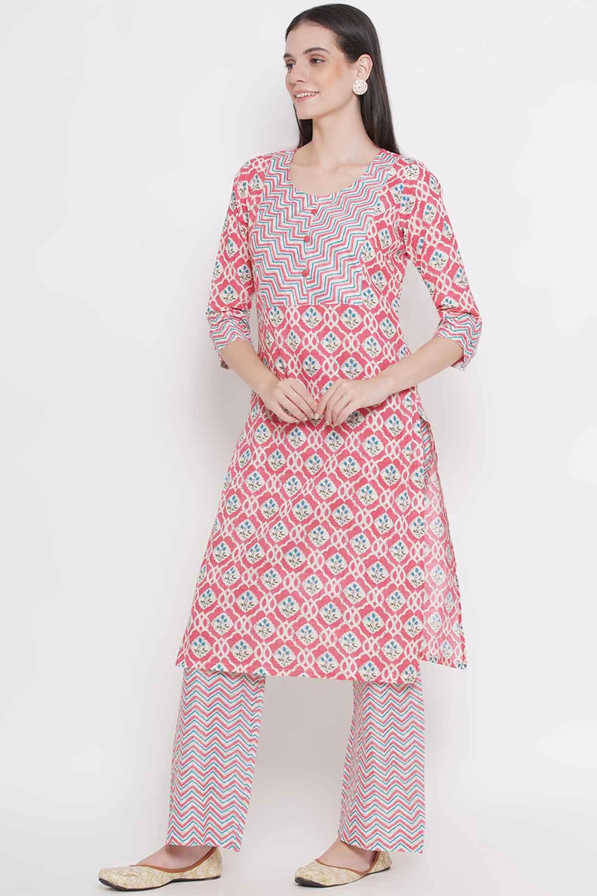 Riwaaz Soft Pink Multi-print Kurta Set