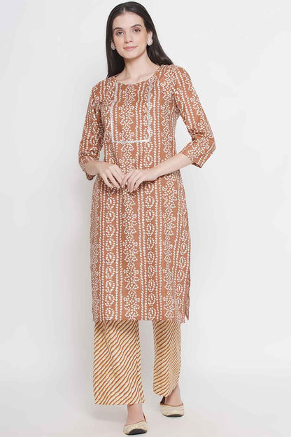 Riwaaz Cinnamon Bandhani Print Kurta Set