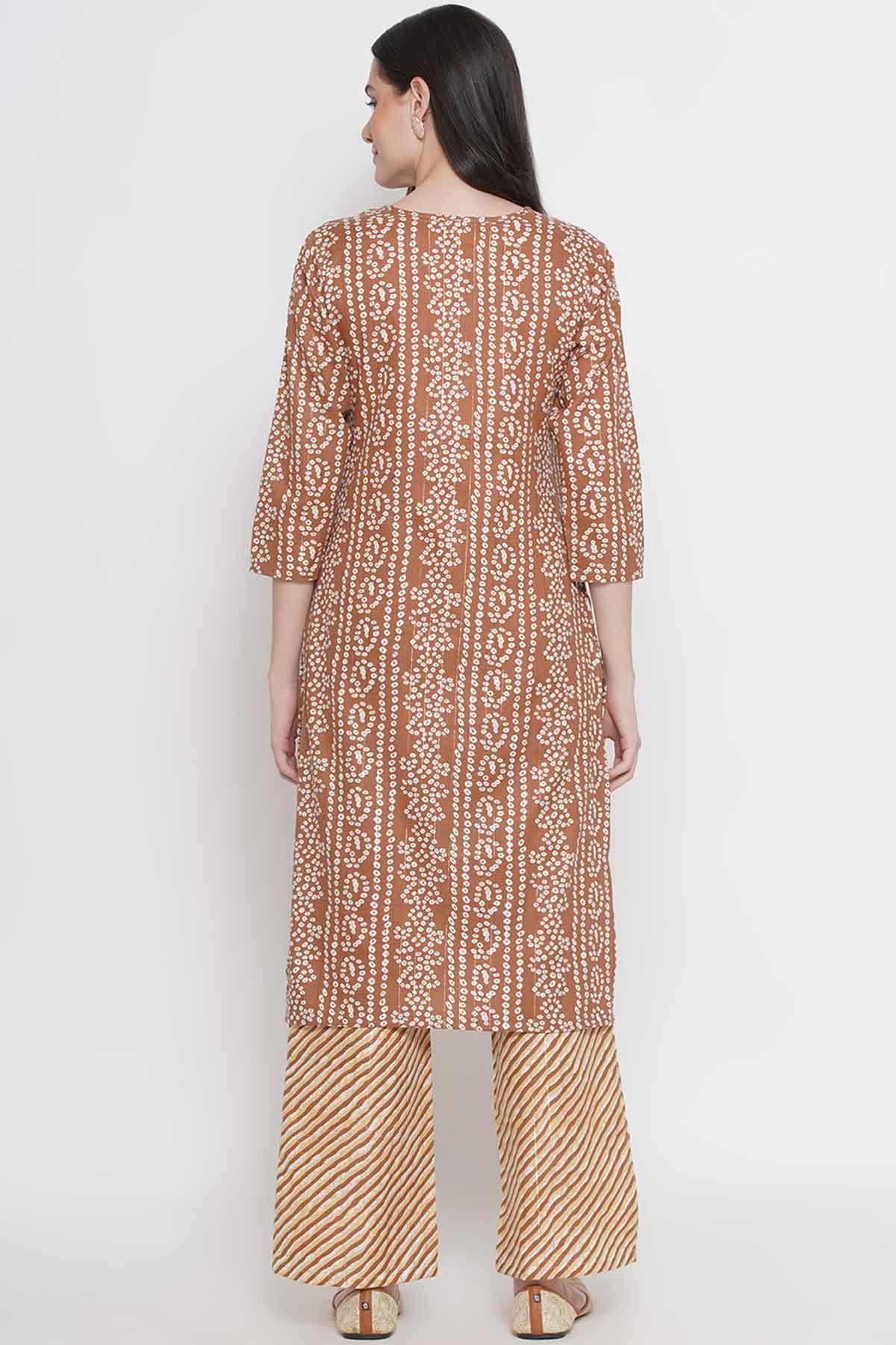 Riwaaz Cinnamon Bandhani Print Kurta Set