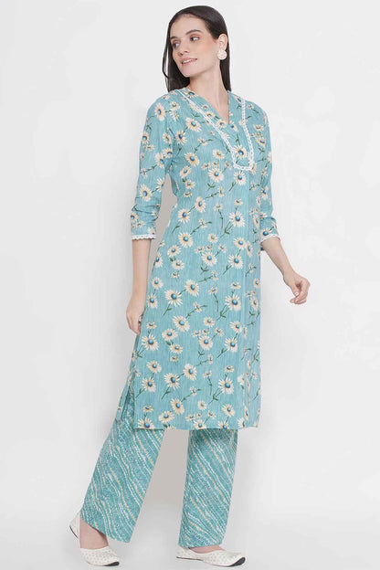 Riwaaz Sky Blue Floral Kurta Set