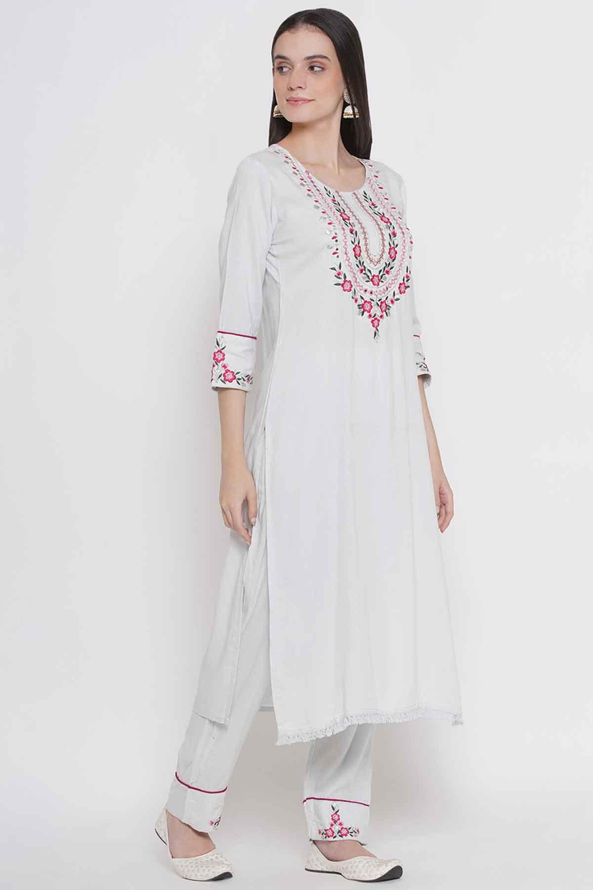 Riwaaz White and Pink Kurta Set with Dupatta