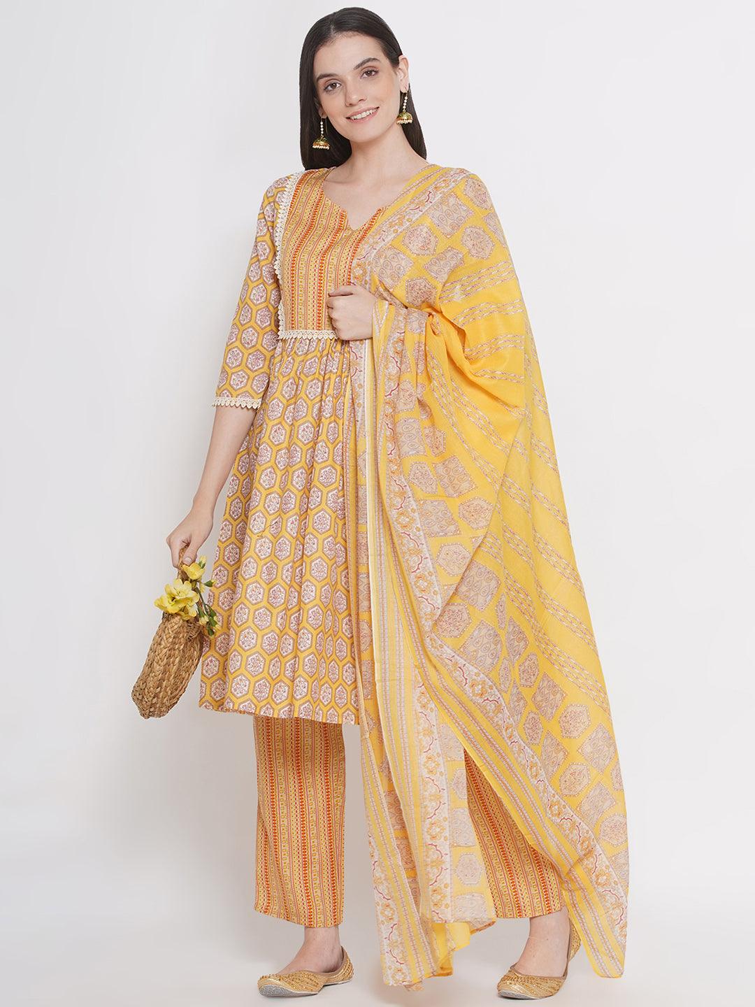 Riwaaz Mustard Yellow Kurta Set with Dupatta