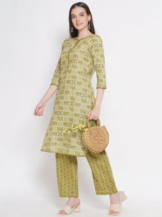 Riwaaz Olive Green Printed Kurta Set