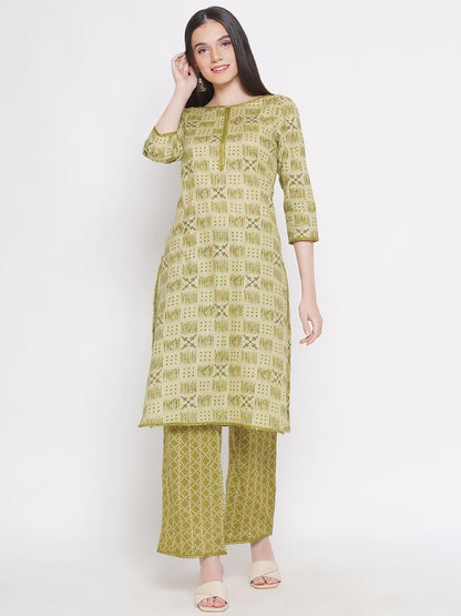 Riwaaz Olive Green Printed Kurta Set