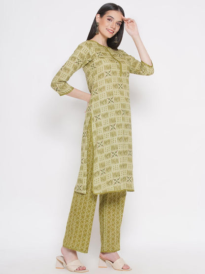 Riwaaz Olive Green Printed Kurta Set