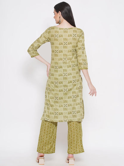 Riwaaz Olive Green Printed Kurta Set