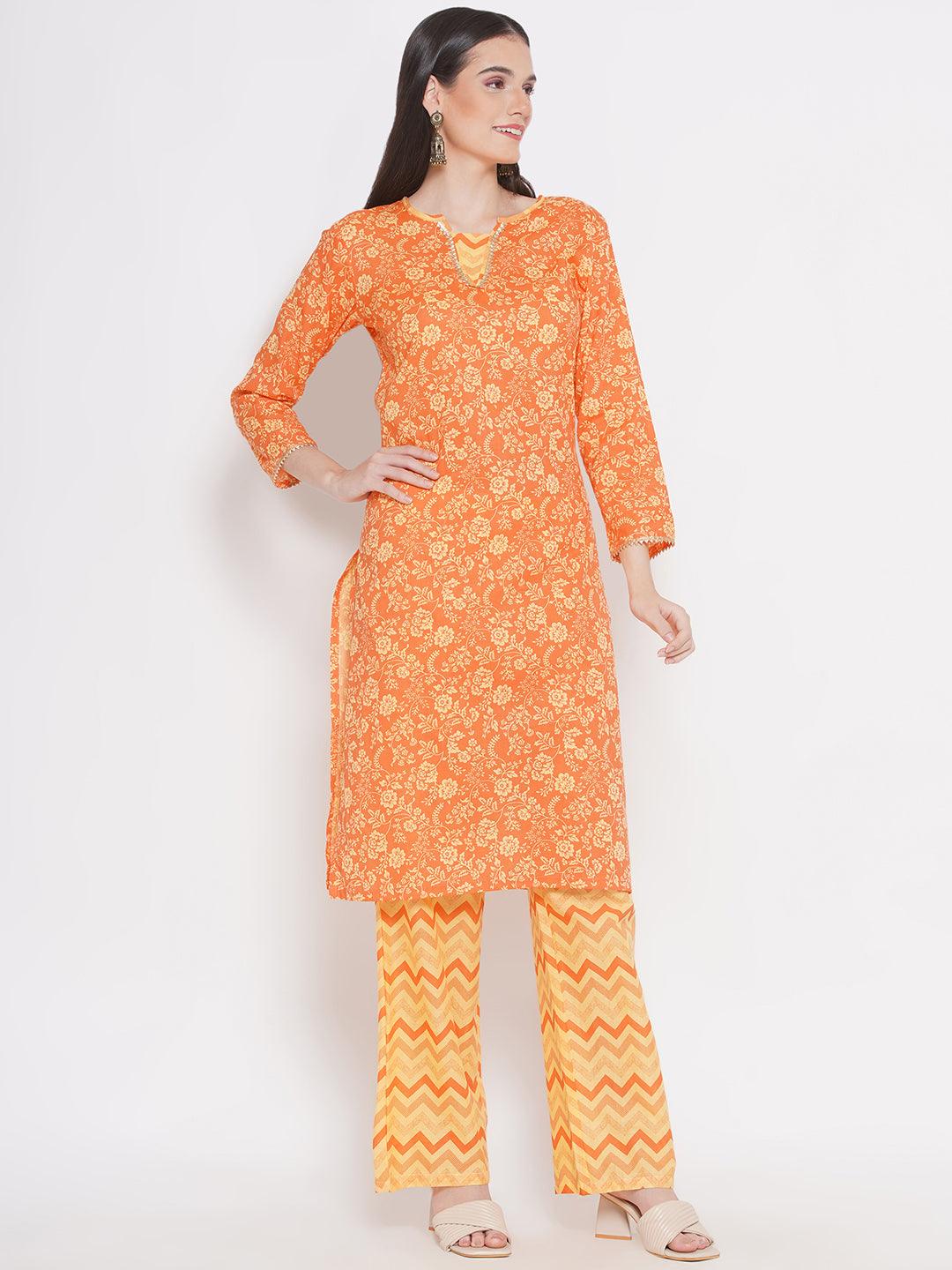 Riwaaz Radiant Orange Floral Kurta Set