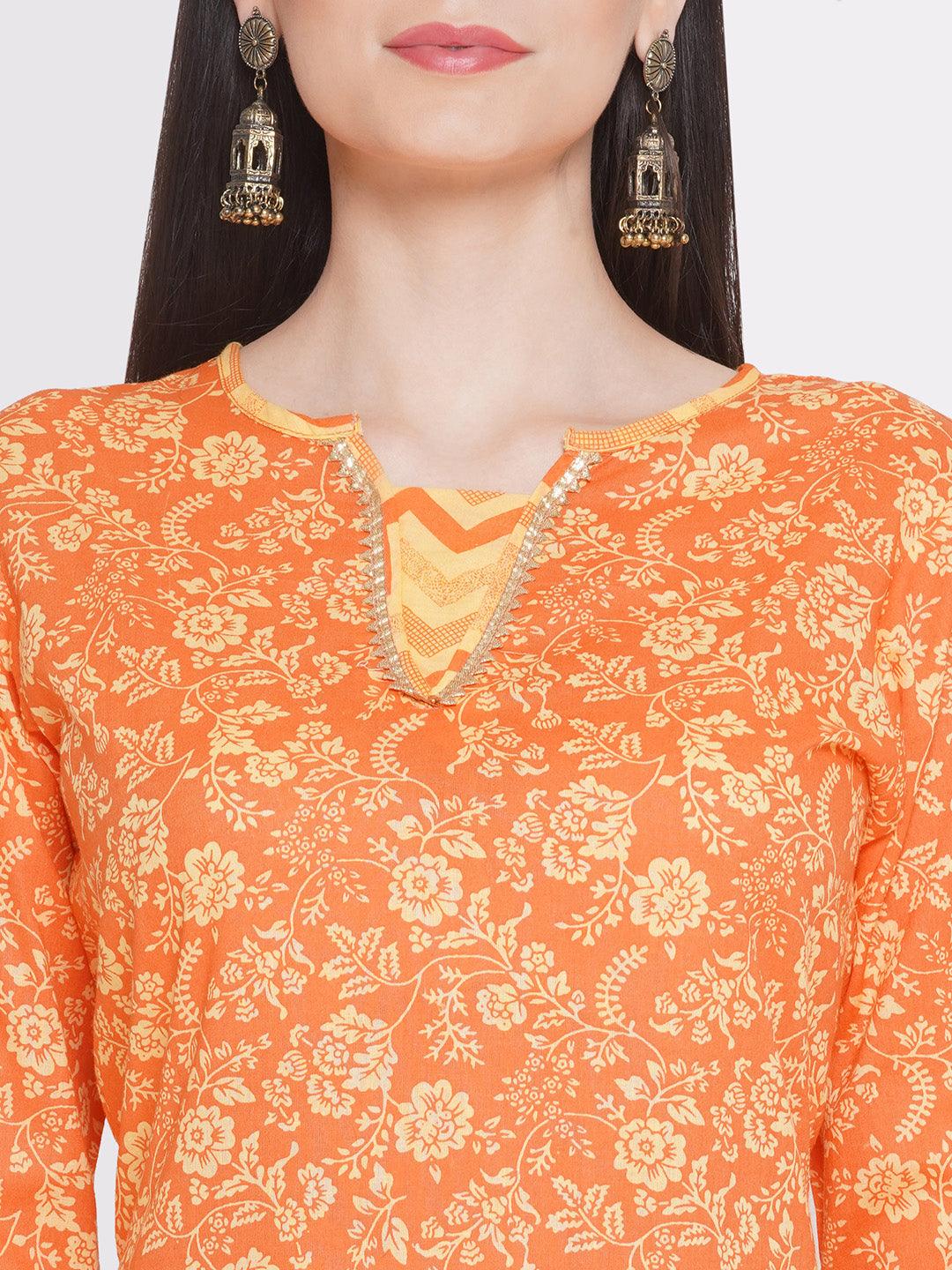 Riwaaz Radiant Orange Floral Kurta Set