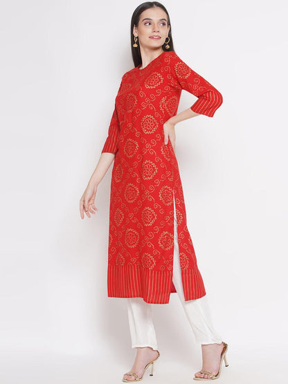 Riwaaz Coral Red Bandhani Kurta Set