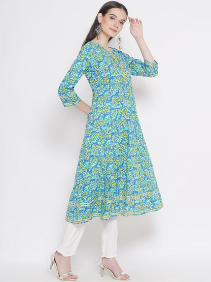 Riwaaz Blue Floral A-line Kurta Set