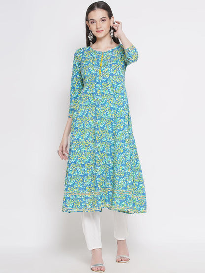 Riwaaz Blue Floral A-line Kurta Set