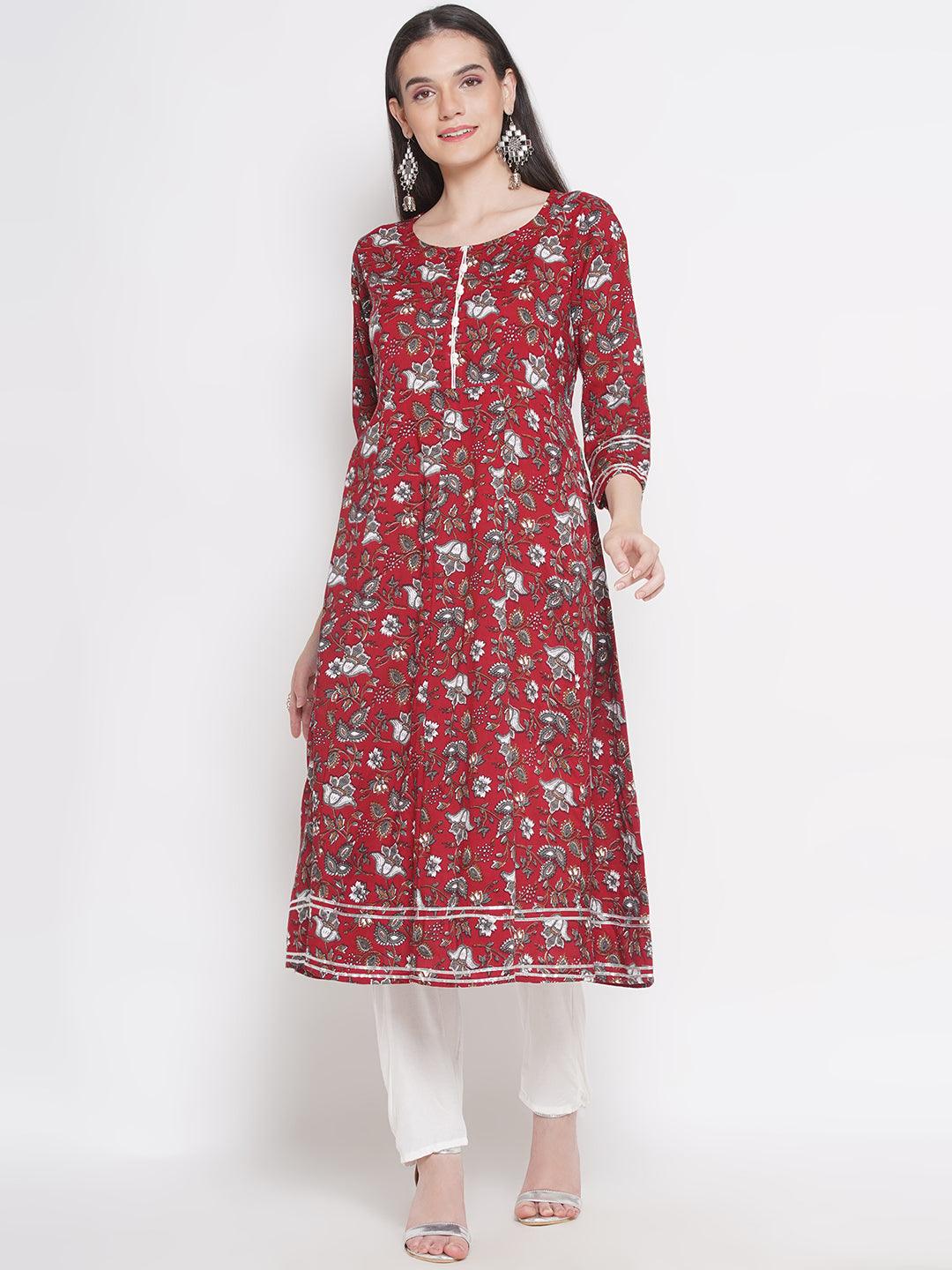 Riwaaz Bold Maroon A-line Kurta Set