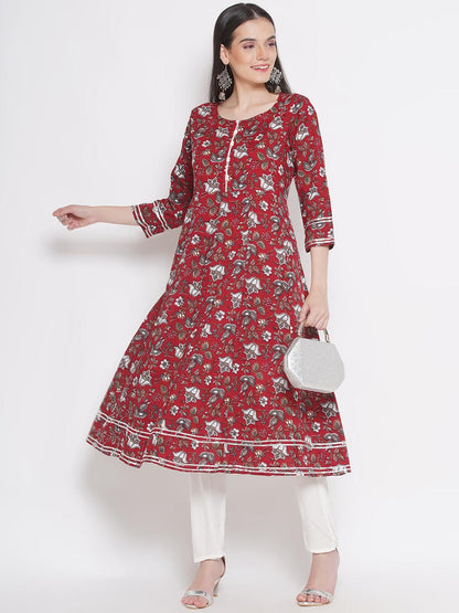 Riwaaz Bold Maroon A-line Kurta Set