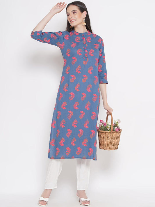 Riwaaz Powder Blue Block-printed Kurta Set