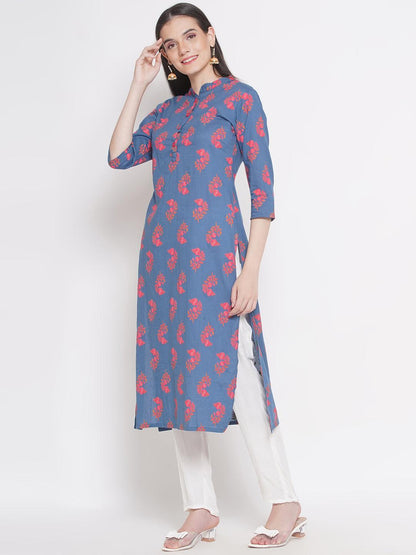 Riwaaz Powder Blue Block-printed Kurta Set