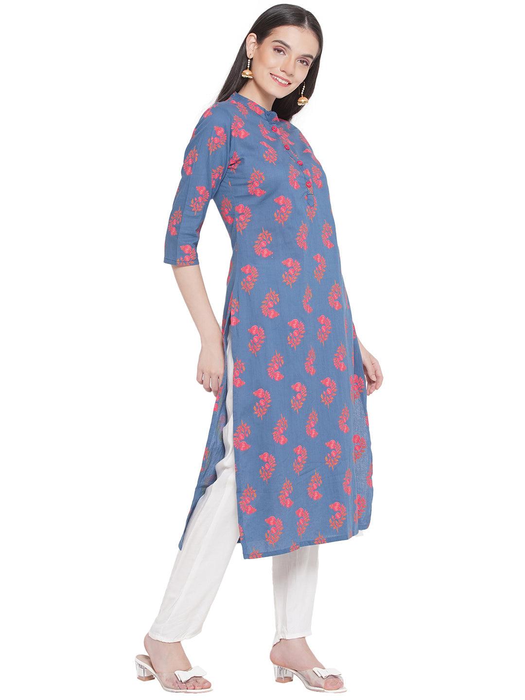 Riwaaz Powder Blue Block-printed Kurta Set