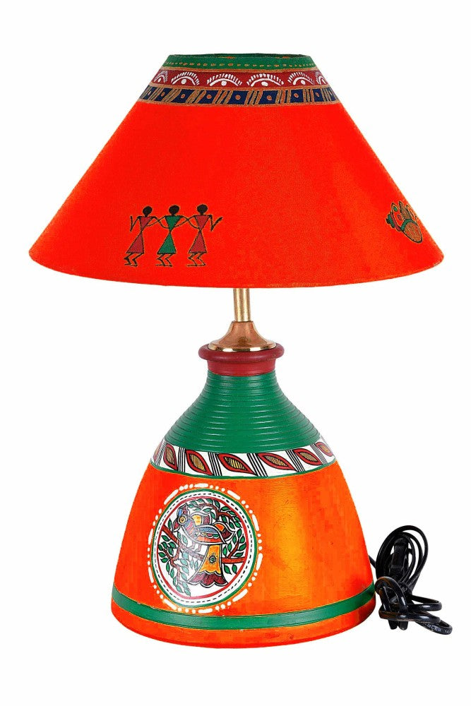 tapered-shape-terracotta-warli-art-lamp-(orange)-1