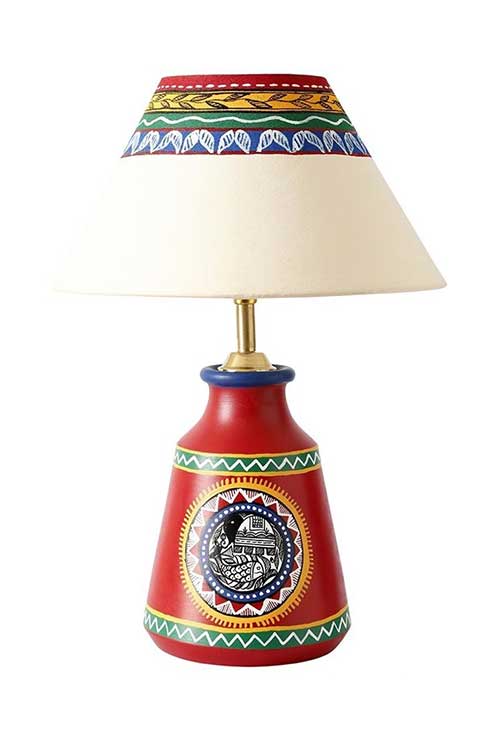 tapered-red-white-terracotta-warli-art-lamp-1