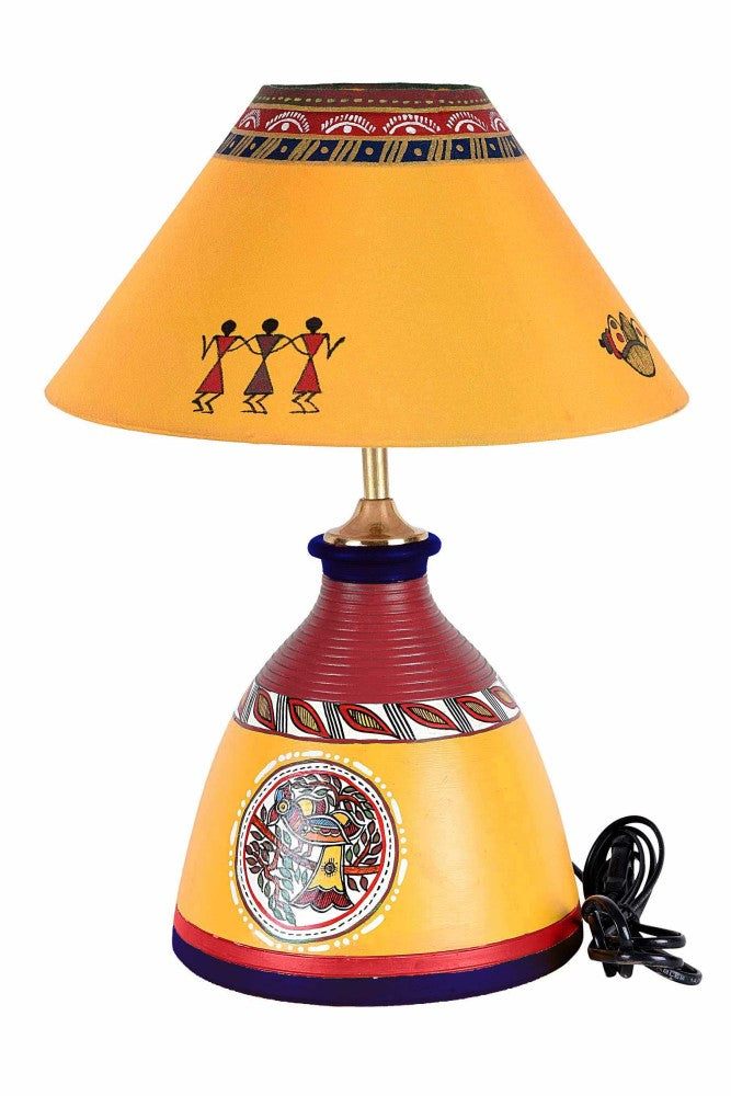 tapered-shape-terracotta-warli-art-lamp-(yellow-red)-1