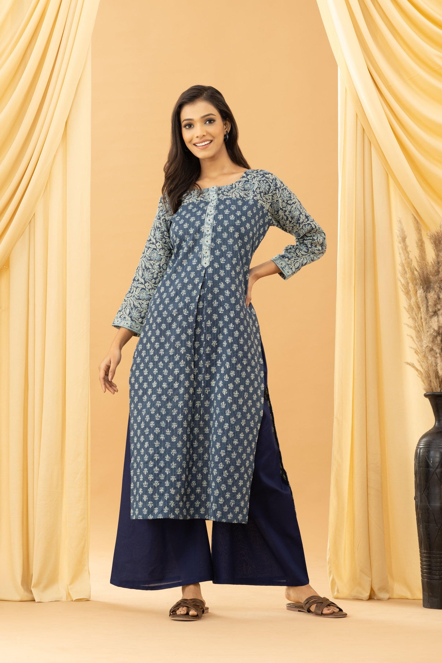 Harsingaar Indigo Dye Ajrakh Kurta Set