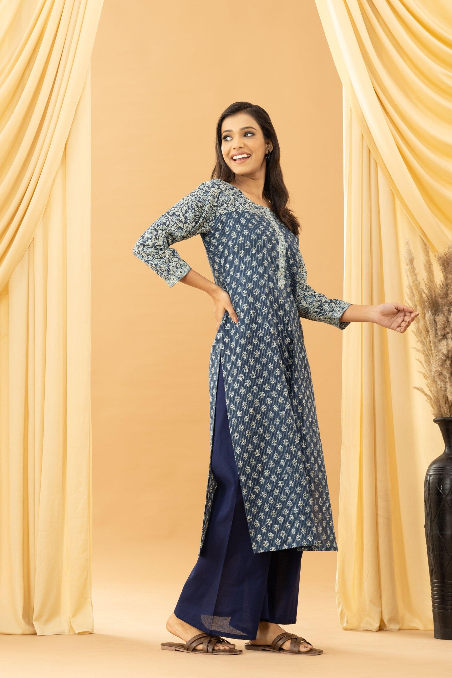 Harsingaar Indigo Dye Ajrakh Kurta Set