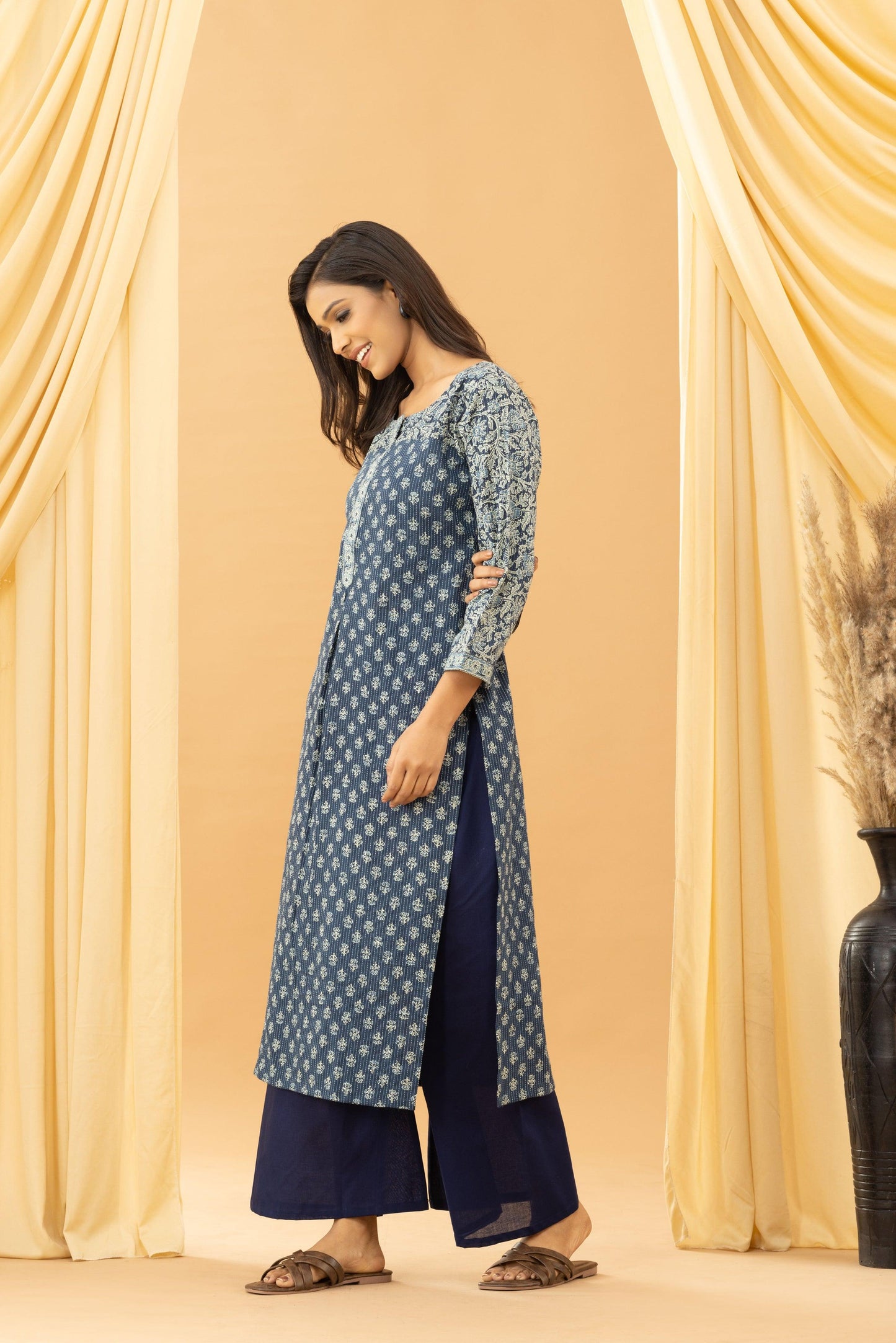 Harsingaar Indigo Dye Ajrakh Kurta Set