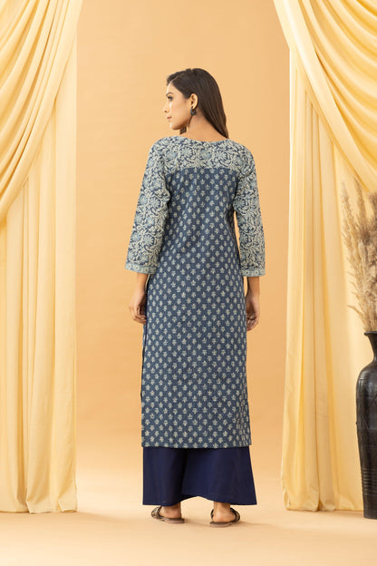 Harsingaar Indigo Dye Ajrakh Kurta Set