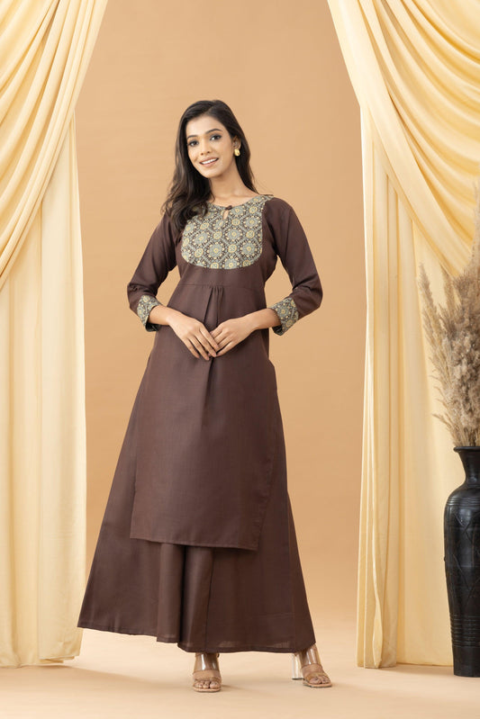 Harsingaar Truffle Ajrakh Patch Kurta Set