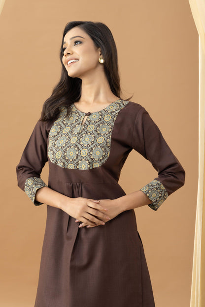 Harsingaar Truffle Ajrakh Patch Kurta Set