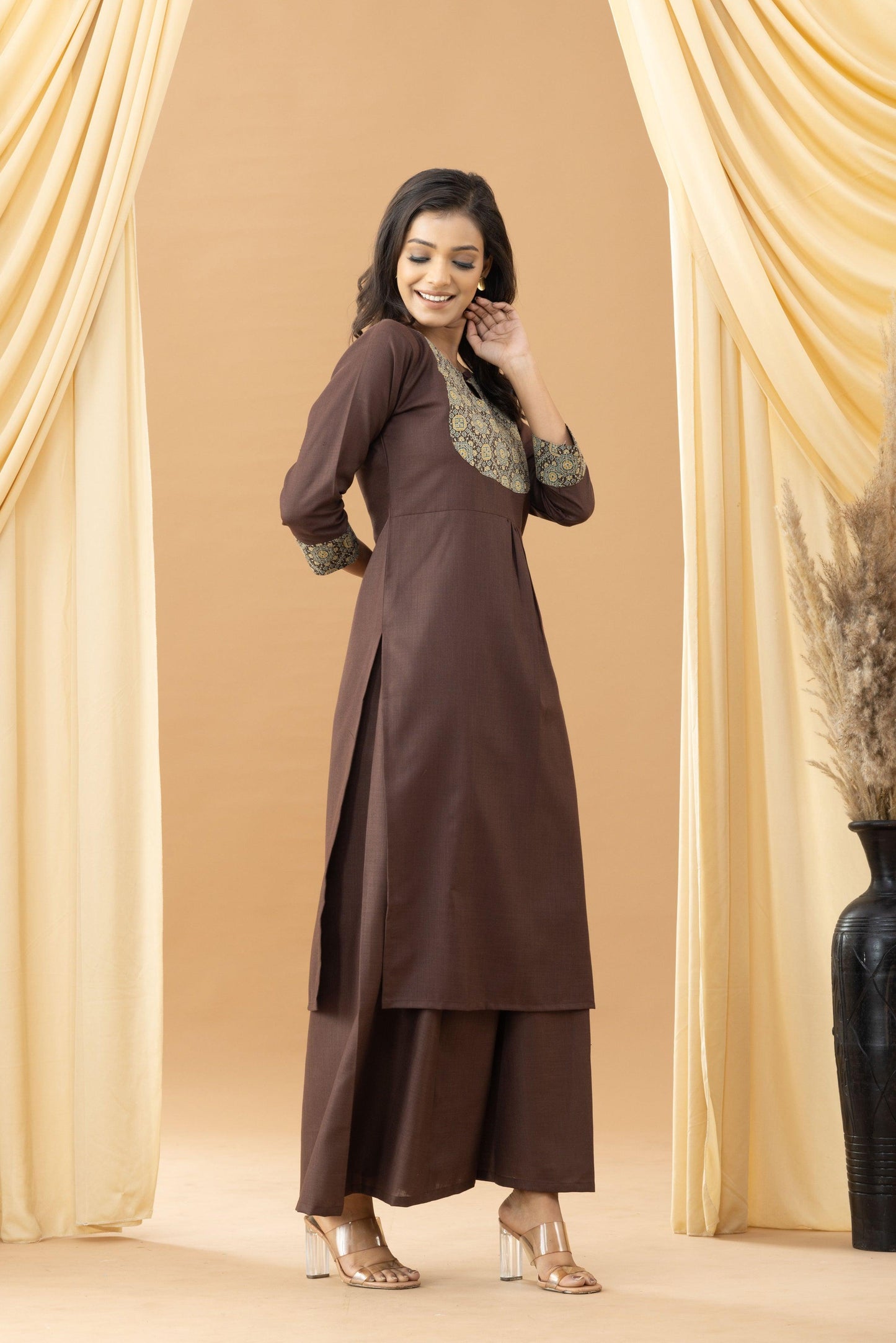 Harsingaar Truffle Ajrakh Patch Kurta Set