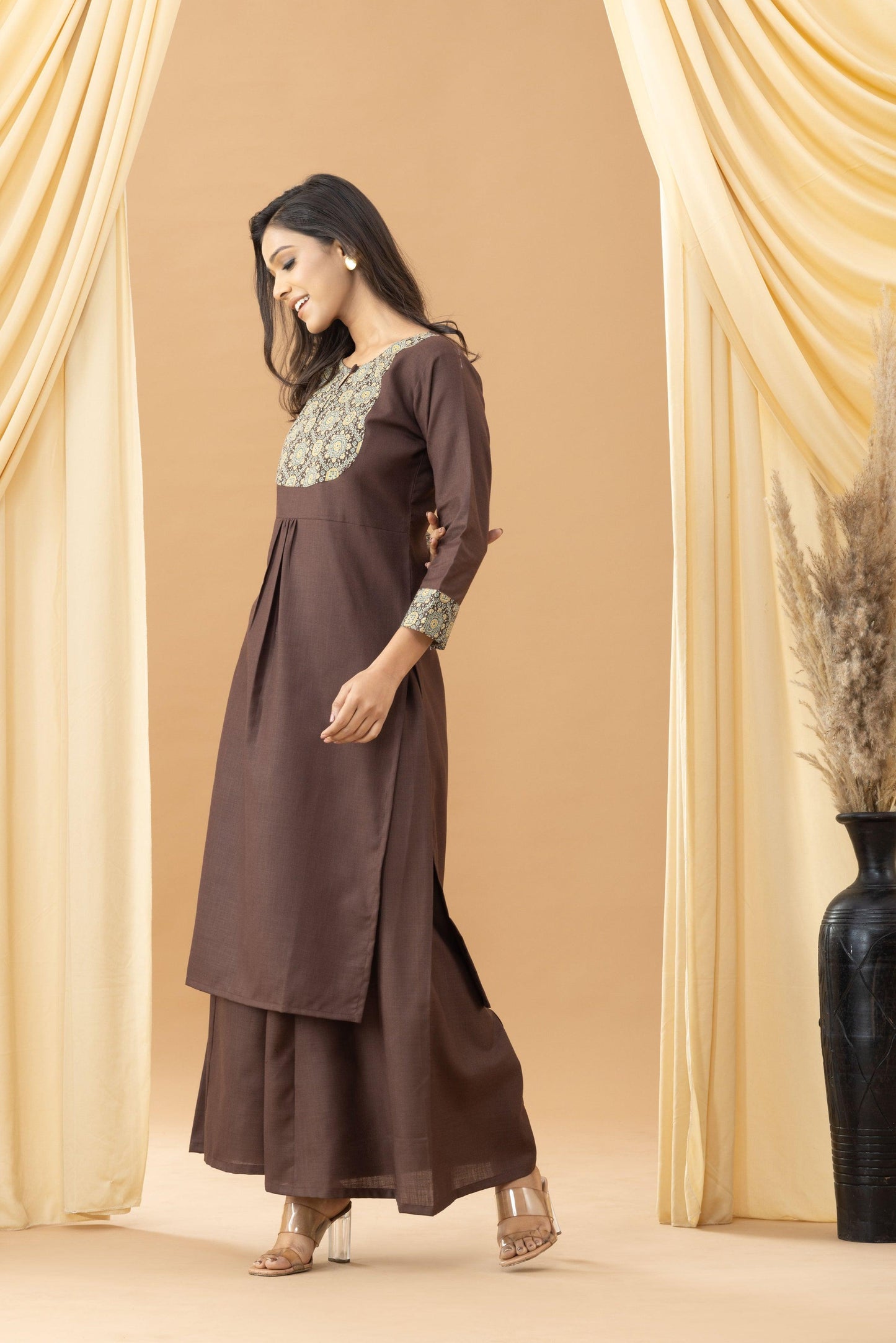 Harsingaar Truffle Ajrakh Patch Kurta Set