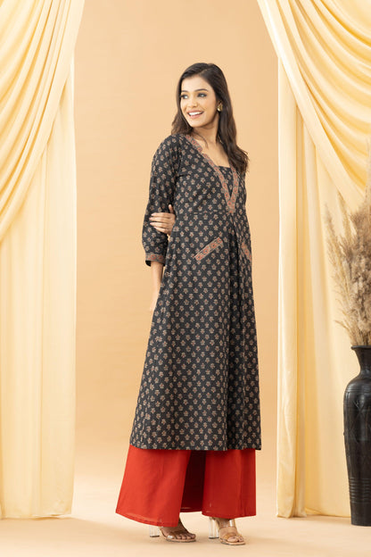 Harsingaar Cool Black Notch Kurta Set