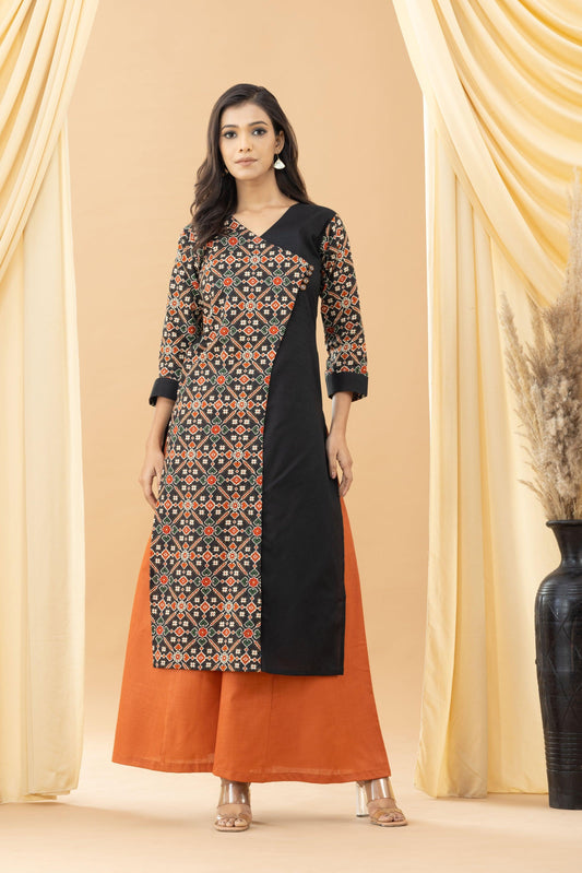 Harsingaar Jet Black Patola Kurta Set