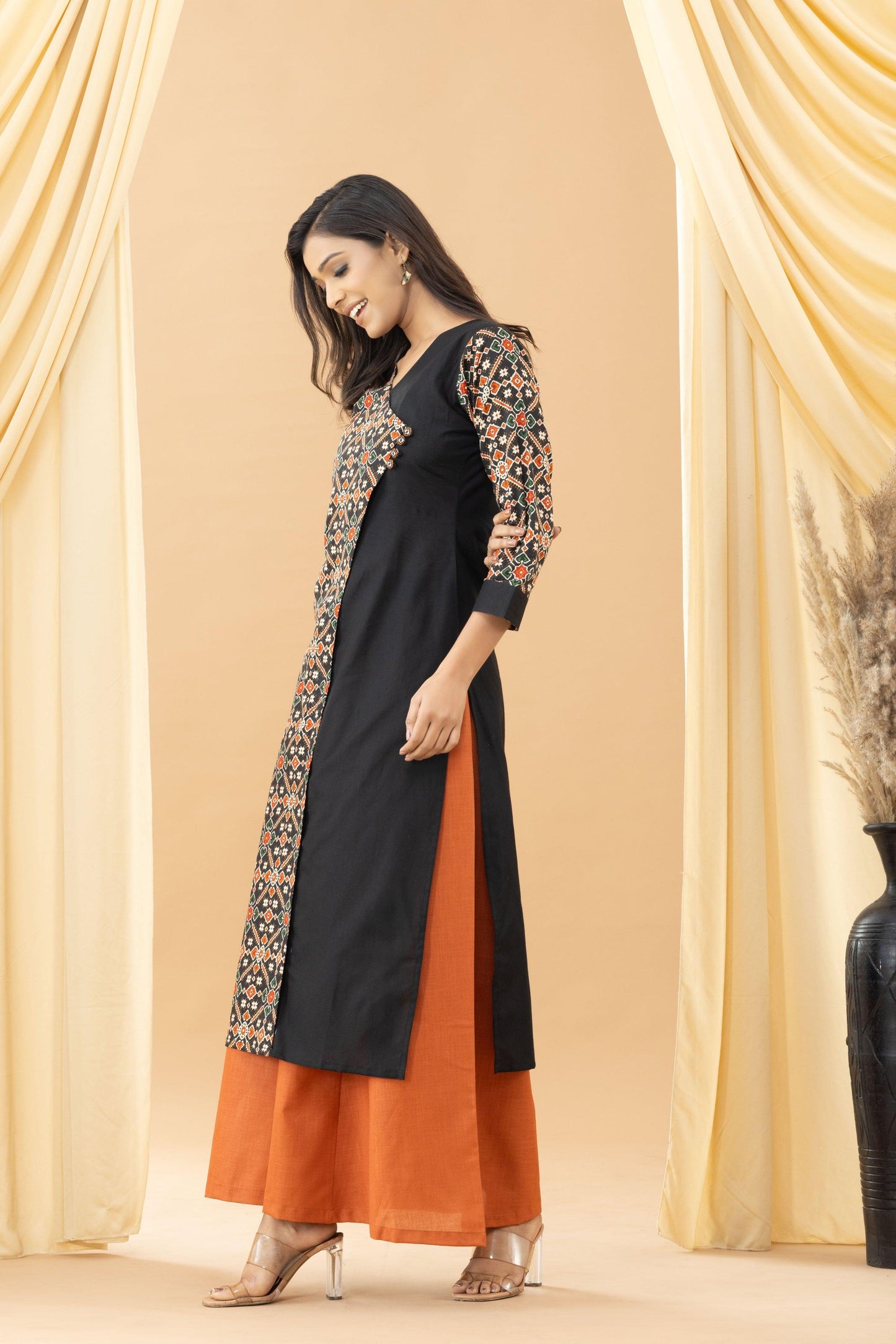 Harsingaar Jet Black Patola Kurta Set